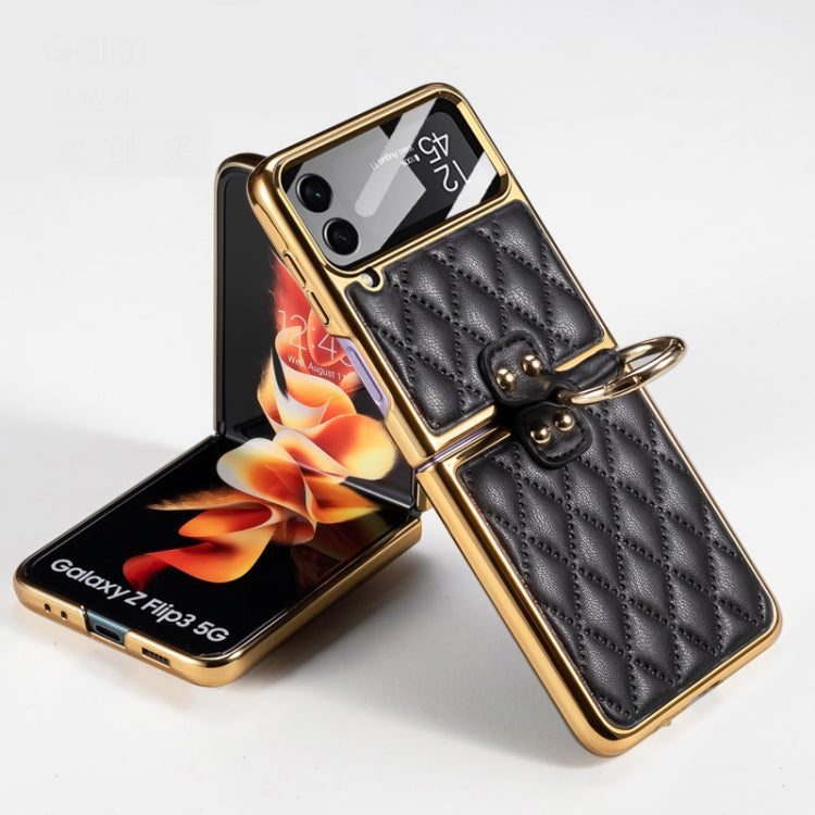 For Samsung Galaxy Z Flip4 GKK Integrated Plating + Leather Phone Case with Ring(Black) - Galaxy Z Flip4 5G Cases by GKK | Online Shopping South Africa | PMC TechLife | Buy Now Pay Later Mobicred
