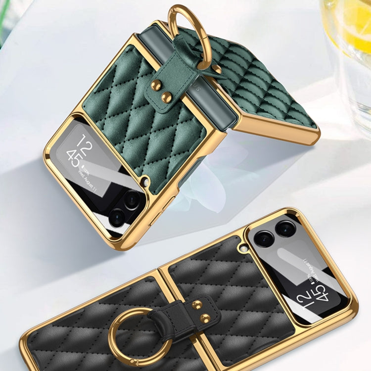 For Samsung Galaxy Z Flip4 GKK Integrated Plating + Leather Phone Case with Ring(Orange) - Galaxy Z Flip4 5G Cases by GKK | Online Shopping South Africa | PMC TechLife | Buy Now Pay Later Mobicred