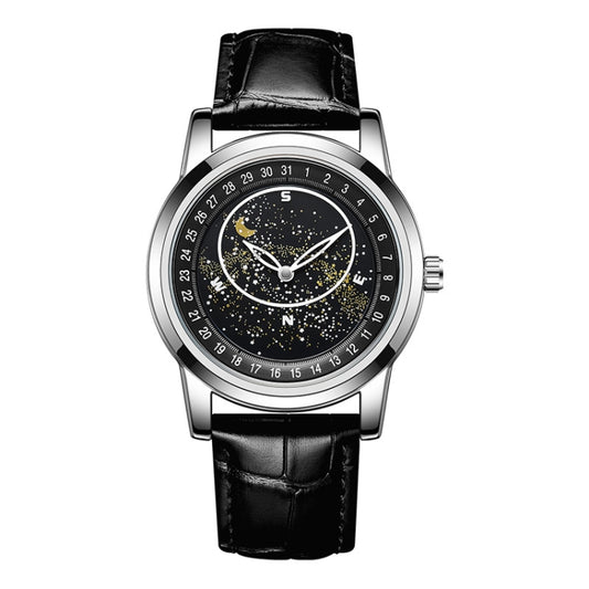 SANDA 7001 Leather Strap Luminous Waterproof Mechanical Watch(Black) - Leather Strap Watches by SANDA | Online Shopping South Africa | PMC Jewellery | Buy Now Pay Later Mobicred