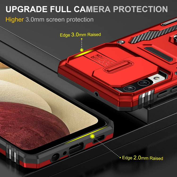For Samsung Galaxy A12 5G/4G / M12 / F12 Armor PC + TPU Camera Shield Phone Case(Red) - Galaxy Phone Cases by PMC TechLife | Online Shopping South Africa | PMC TechLife
