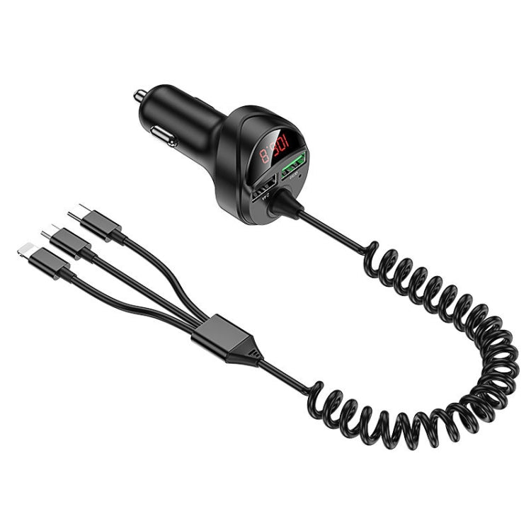 C68 LED Digital Display QC3.0 Fast Car Charger 3 in 1 with Spring Cable(Black) - Car Charger by PMC TechLife | Online Shopping South Africa | PMC TechLife