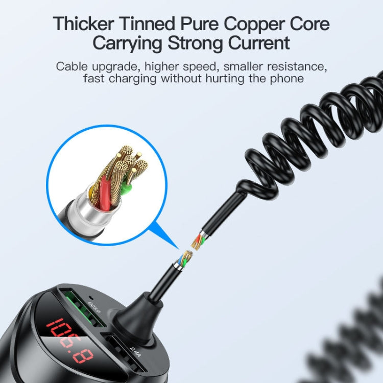C68 LED Digital Display QC3.0 Fast Car Charger 3 in 1 with Spring Cable(Black) - Car Charger by PMC TechLife | Online Shopping South Africa | PMC TechLife