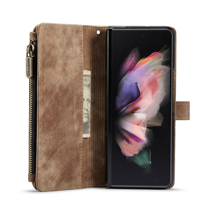 For Samsung Galaxy Z Fold4 5G CaseMe C30 Multifunctional Card Slots Zipper Phone Leather Phone Case(Brown) - Galaxy Z Fold4 5G Cases by CaseMe | Online Shopping South Africa | PMC Jewellery | Buy Now Pay Later Mobicred