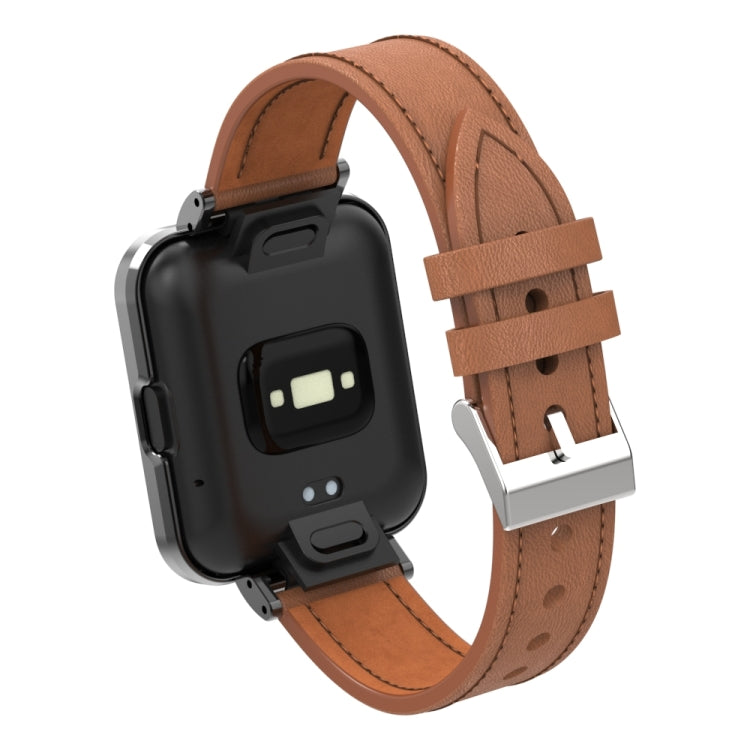 For Xiaomi Redmi Watch 2 Genuine Leather Metal Case Integrated Watch Band(Brown) - Watch Bands by PMC TechLife | Online Shopping South Africa | PMC TechLife | Buy Now Pay Later Mobicred
