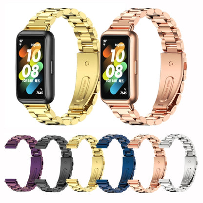 For Huawei Band 7 / 7 NFC MIJOBS Three-Bead Metal Stainless Steel Watch Band(Rose Gold) - Watch Bands by MIJOBS | Online Shopping South Africa | PMC Jewellery | Buy Now Pay Later Mobicred