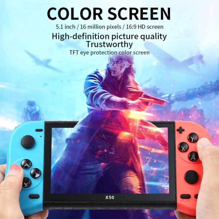 X50 5.1 inch Screen Handheld Retro Game Console 8G Memory with 6000+ Games(Black) - free shipping - PMC TechLife - Order now!