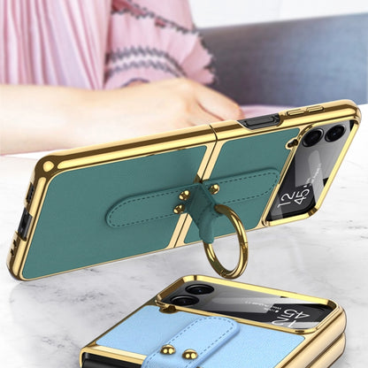 For Samsung Galaxy Z Flip4 GKK Plating + Leather Phone Case with Ring & Strap(Gold) - Galaxy Z Flip4 5G Cases by GKK | Online Shopping South Africa | PMC Jewellery | Buy Now Pay Later Mobicred