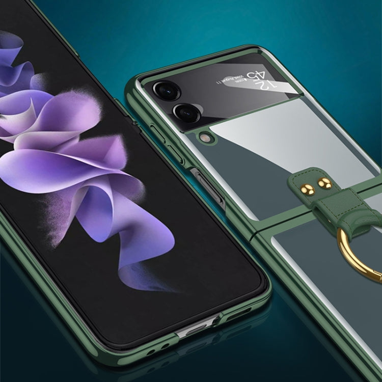 For Samsung Galaxy Z Flip4 GKK Integrated Electroplating Phone Case with Ring(Green) - Galaxy Z Flip4 5G Cases by GKK | Online Shopping South Africa | PMC Jewellery | Buy Now Pay Later Mobicred