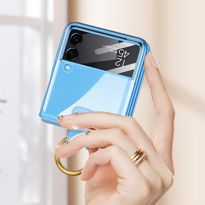 For Samsung Galaxy Z Flip4 GKK Integrated Electroplating Phone Case with Ring(Blue) - Galaxy Z Flip4 5G Cases by GKK | Online Shopping South Africa | PMC Jewellery