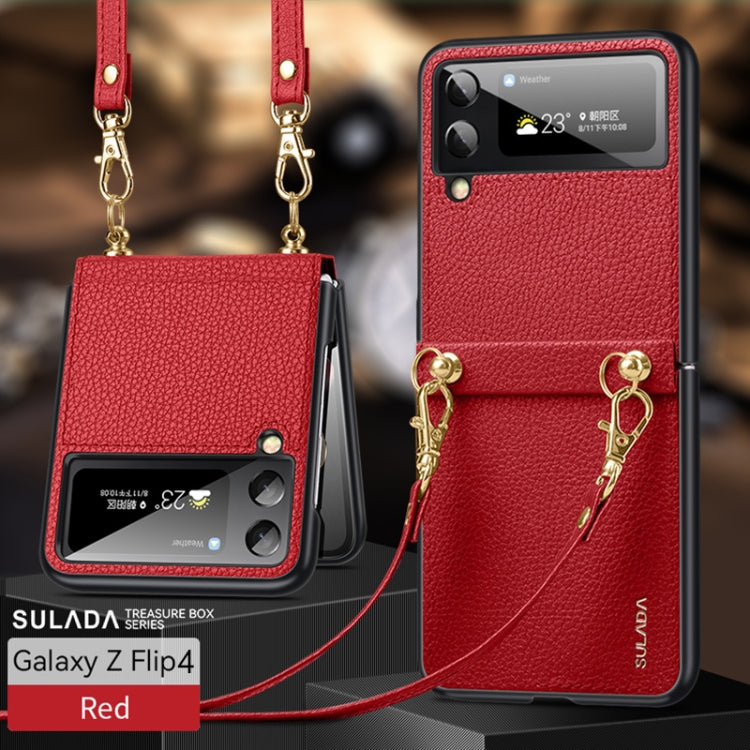 For Samsung Galaxy Z Flip4 SULADA Litchi Texture Leather + TPU Phone Case with Strap(Red) - free shipping - PMC TechLife - Order now!
