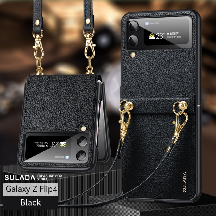 For Samsung Galaxy Z Flip4 SULADA Litchi Texture Leather + TPU Phone Case with Strap(Black) - free shipping - PMC TechLife - Order now!