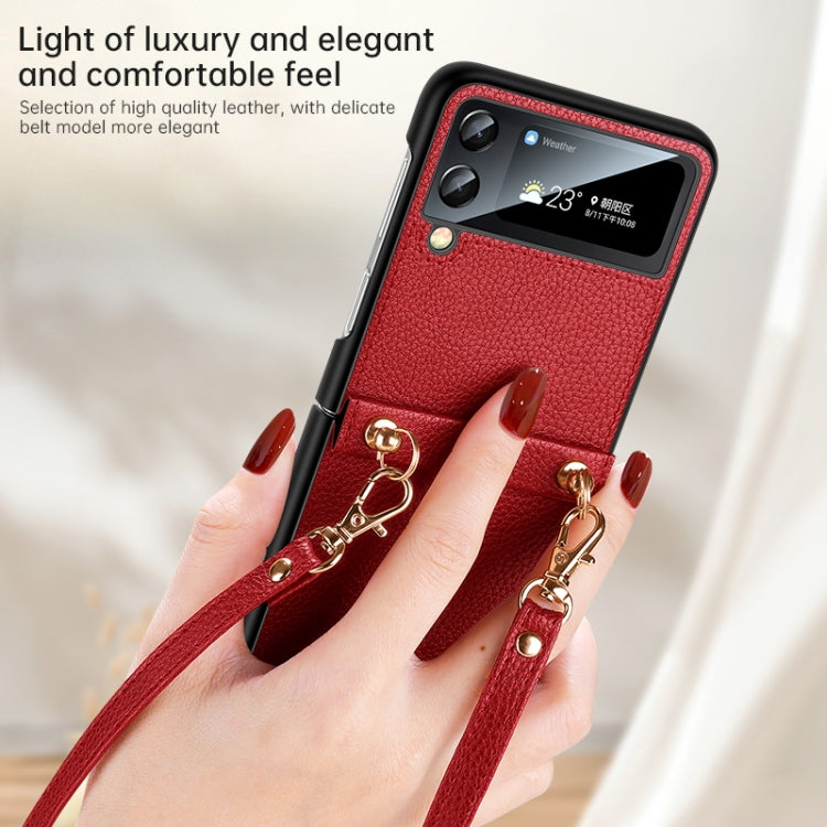 For Samsung Galaxy Z Flip4 SULADA Litchi Texture Leather + TPU Phone Case with Strap(Black) - Galaxy Z Flip4 5G Cases by SULADA | Online Shopping South Africa | PMC Jewellery