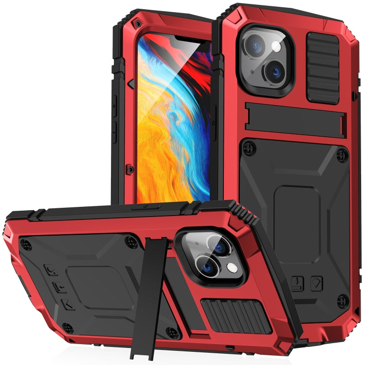 For iPhone 14 R-JUST Shockproof Waterproof Dust-proof Case with Holder (Red) - free shipping - PMC TechLife - Order now!