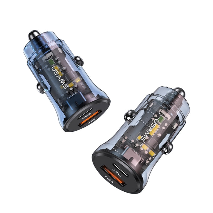 USAMS US-CC164 C32 30W Transparent Dual Port Mini Car Charger(Blue) - free shipping - PMC TechLife - Order now!