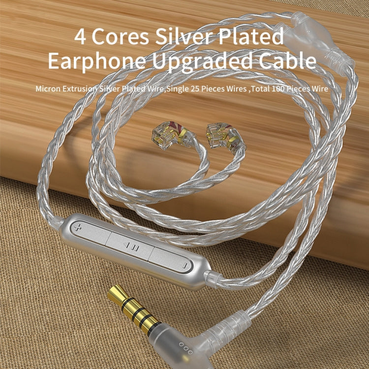 CVJ V7 1.25m 4-Cores Silver-plated 3.5mm Elbow Earphone Cable, Model:2 Pin with Mic(Silver) - Cable & Splitter by CVJ | Online Shopping South Africa | PMC Jewellery