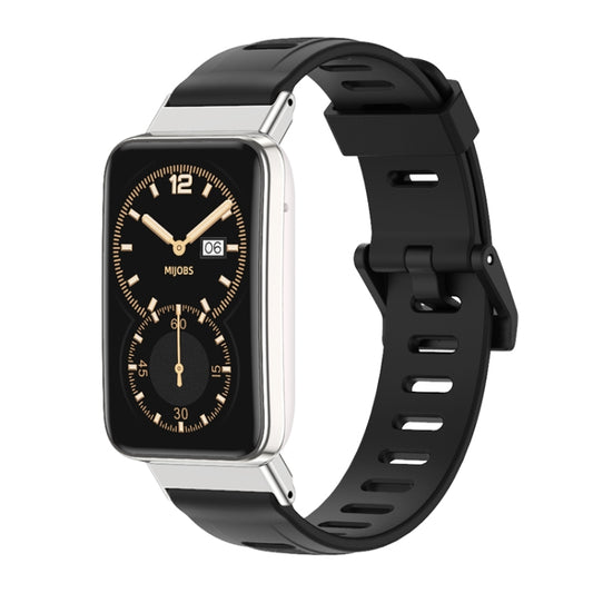 For Xiaomi Mi Band 7 Pro Mijobs Flat Hole TPU Watch Band(Black Silver) - Watch Bands by MIJOBS | Online Shopping South Africa | PMC Jewellery | Buy Now Pay Later Mobicred