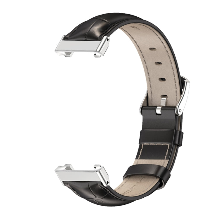 For Xiaomi Mi Band 7 Pro Mijobs Genuine Leather Top Layer Cowhide Watch Band(Bamboo Black Silver) - Watch Bands by MIJOBS | Online Shopping South Africa | PMC TechLife | Buy Now Pay Later Mobicred