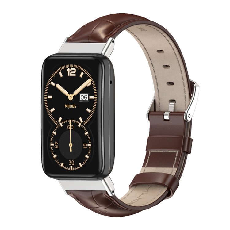For Xiaomi Mi Band 7 Pro Mijobs Genuine Leather Top Layer Cowhide Watch Band(Bamboo Coffee Silver) - Watch Bands by MIJOBS | Online Shopping South Africa | PMC TechLife | Buy Now Pay Later Mobicred
