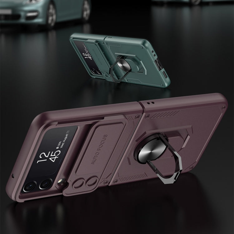For Samsung Galaxy Z Flip4 GKK Carbon Brazing Pattern Shockproof Armor PC Phone Case with Ring Holder(Green) - Galaxy Z Flip4 5G Cases by GKK | Online Shopping South Africa | PMC TechLife