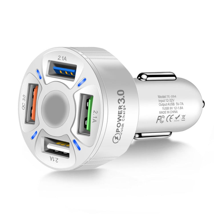 TE-094 4 in 1 Cigarette Lighter Conversion Plug Multi-function USB Car Fast Charger(White) - Car Charger by PMC Jewellery | Online Shopping South Africa | PMC Jewellery