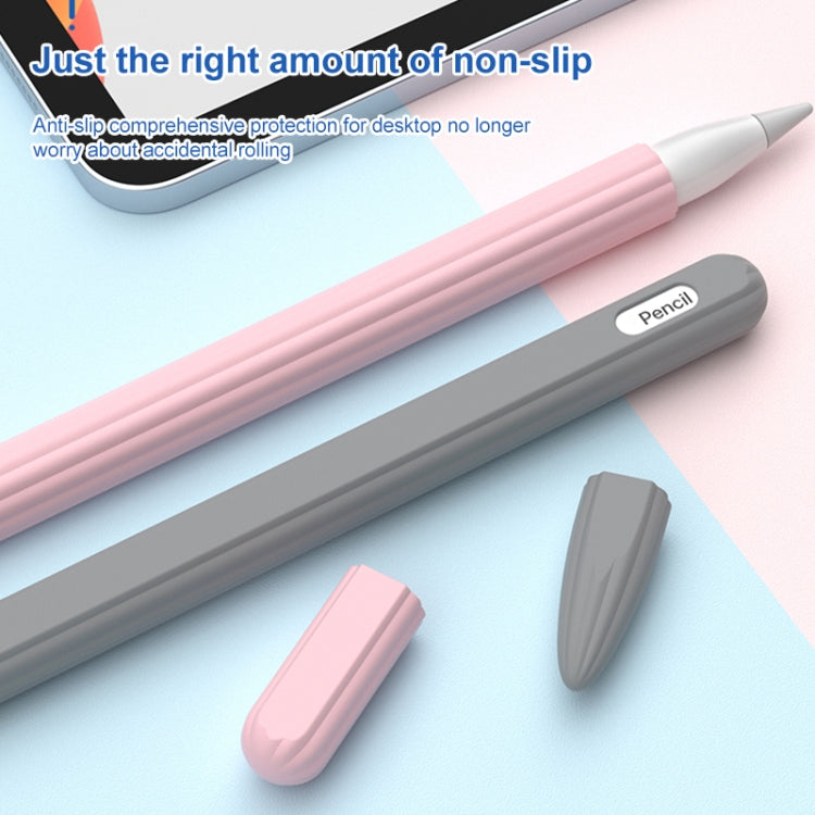 3 in 1 Striped Liquid Silicone Stylus Case with Two Tip Caps For Apple Pencil 1(Grey) - Pencil Accessories by PMC TechLife | Online Shopping South Africa | PMC TechLife