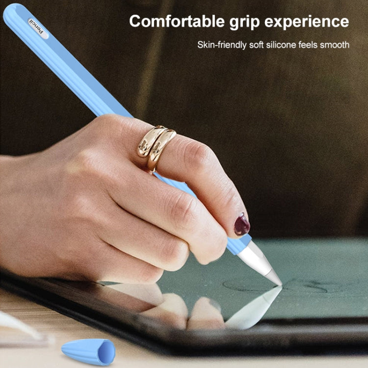 3 in 1 Striped Liquid Silicone Stylus Case with Two Tip Caps For Apple Pencil 1(Grey) - Pencil Accessories by PMC TechLife | Online Shopping South Africa | PMC TechLife