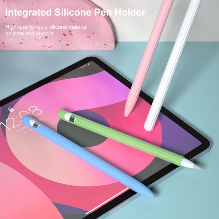 3 in 1 Striped Liquid Silicone Stylus Case with Two Tip Caps For Apple Pencil 2(Pink) - Pencil Accessories by PMC TechLife | Online Shopping South Africa | PMC TechLife