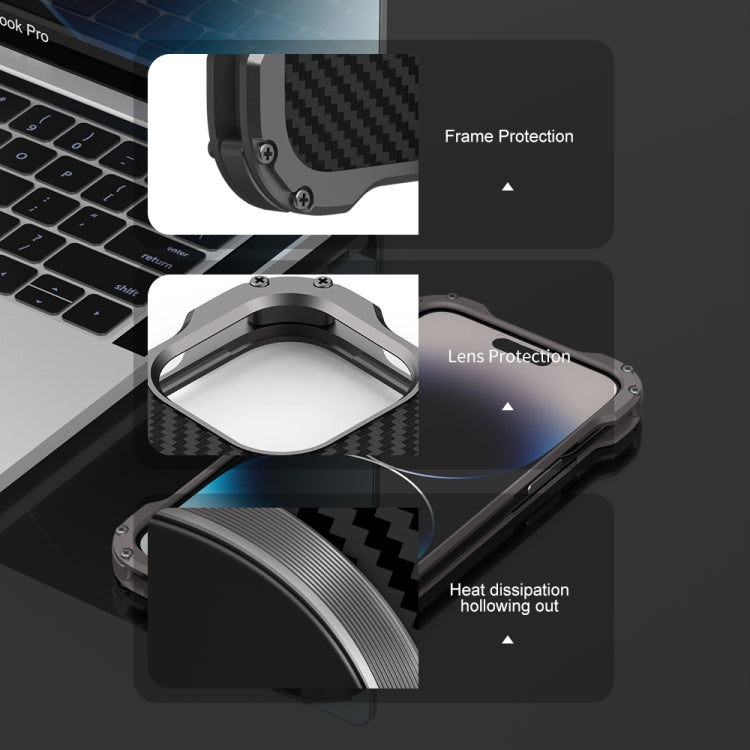 For iPhone 14 Pro Max R-JUST RJ51 Hollow Shockproof Metal Phone Case (Dark Grey) - free shipping - PMC TechLife - Order now!