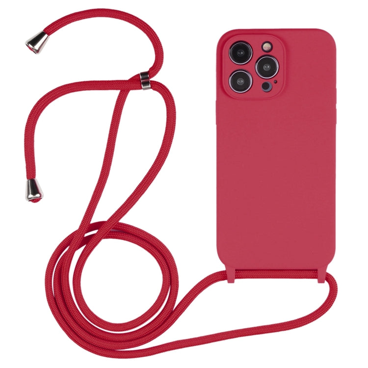 For iPhone 14 Pro Max Crossbody Lanyard Liquid Silicone Case(Rose Red) - iPhone 14 Pro Max Cases by PMC TechLife | Online Shopping South Africa | PMC TechLife