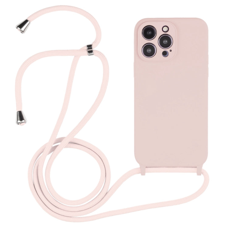 For iPhone 14 Pro Max Crossbody Lanyard Liquid Silicone Case(Sand Pink) - iPhone 14 Pro Max Cases by PMC Jewellery | Online Shopping South Africa | PMC Jewellery