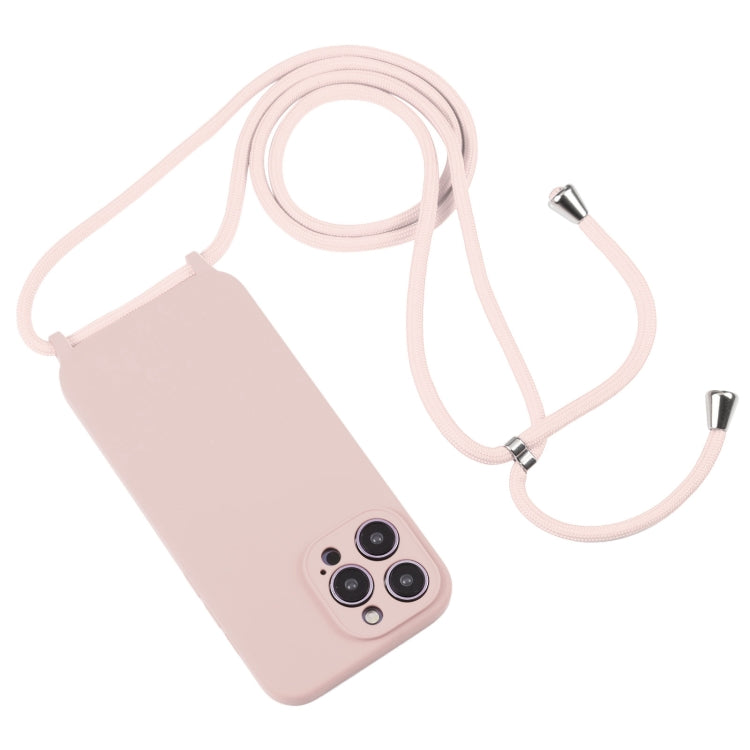 For iPhone 14 Pro Max Crossbody Lanyard Liquid Silicone Case(Sand Pink) - iPhone 14 Pro Max Cases by PMC TechLife | Online Shopping South Africa | PMC TechLife