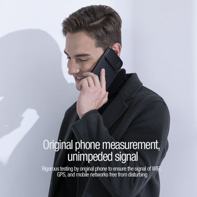 For iPhone 14 NILLKIN Synthetic Fiber Camshield Phone Case(Black) - iPhone 14 Cases by NILLKIN | Online Shopping South Africa | PMC TechLife | Buy Now Pay Later Mobicred