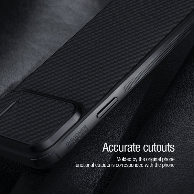 For iPhone 14 NILLKIN Synthetic Fiber Camshield Phone Case(Black) - iPhone 14 Cases by NILLKIN | Online Shopping South Africa | PMC TechLife | Buy Now Pay Later Mobicred