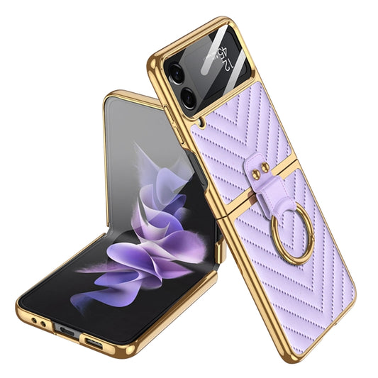 For Samsung Galaxy Z Flip4 GKK Integrated Plating Vegan Leather Phone Case with Ring(Purple) - Galaxy Z Flip4 5G Cases by GKK | Online Shopping South Africa | PMC Jewellery