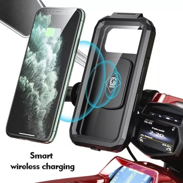 Kewig M18L-A2 Motorcycle / Bicycle Rearview Mirror Wireless Charging Waterproof Box Mobile Phone Holder - free shipping - PMC TechLife - Order now!