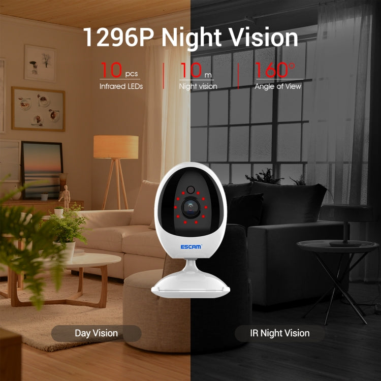 ESCAM QF006 3MP 1296P HD Indoor Wireless PTZ IP Camera IR Night Vision AI Humanoid Detection Home Security CCTV Monitor, Plug Type:UK Plug(White) - Mini Camera by ESCAM | Online Shopping South Africa | PMC Jewellery | Buy Now Pay Later Mobicred