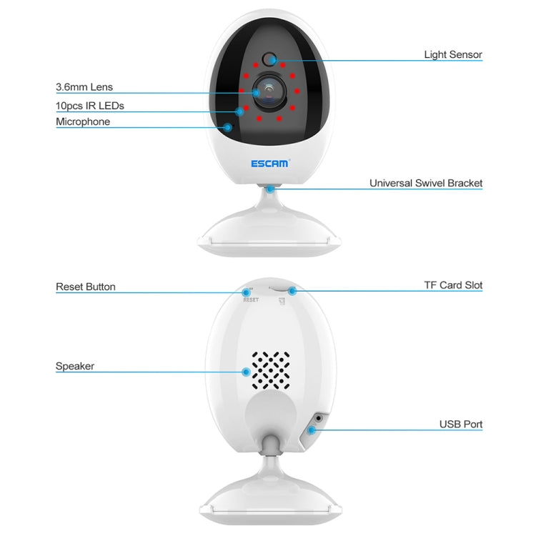 ESCAM QF006 3MP 1296P HD Indoor Wireless PTZ IP Camera IR Night Vision AI Humanoid Detection Home Security CCTV Monitor, Plug Type:UK Plug(White) - Mini Camera by ESCAM | Online Shopping South Africa | PMC Jewellery | Buy Now Pay Later Mobicred