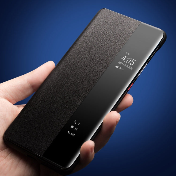 For Huawei P50 Pro QIALINO Genuine Leather Side Window View Smart Phone Case(Black) - free shipping - PMC TechLife - Order now!