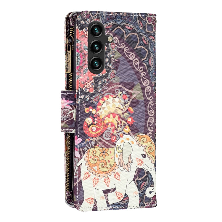 For Samsung Galaxy A14 5G Colored Drawing Pattern Zipper Leather Phone Case(Flower Elephants) - free shipping - PMC TechLife - Order now!