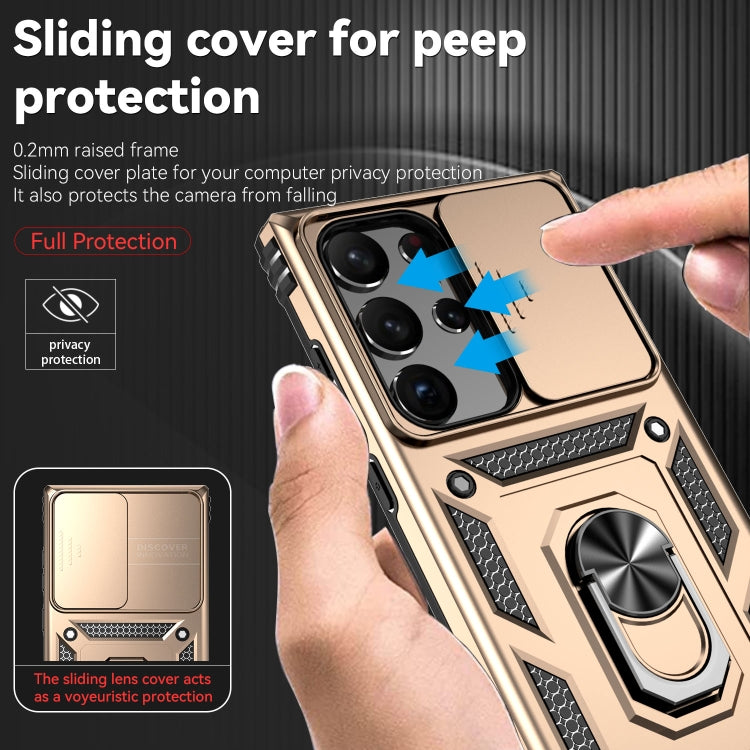 For Samsung Galaxy S23 Ultra 5G Sliding Camshield Holder Phone Case(Gold) - free shipping - PMC TechLife - Order now!