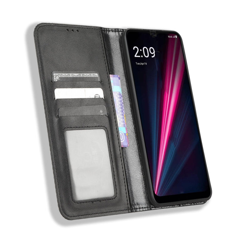For T-Mobile Revvl 6 5G Magnetic Buckle Retro Texture Leather Phone Case(Black) - More Brand by PMC TechLife | Online Shopping South Africa | PMC TechLife
