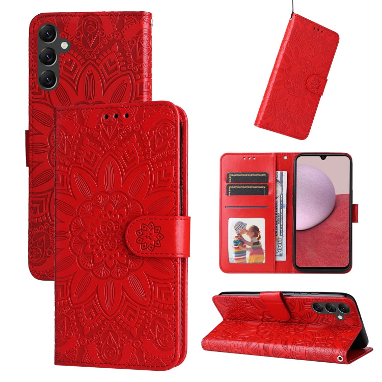 For Samsung Galaxy A14 5G Embossed Sunflower Leather Phone Case(Red) - free shipping - PMC TechLife - Order now!