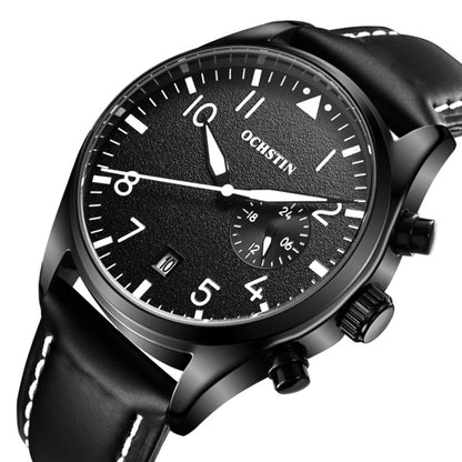 Ochstin 5043C Multifunctional Business Waterproof Leather Strap Quartz Watch(Silver+Black+White) - Leather Strap Watches by OCHSTIN | Online Shopping South Africa | PMC Jewellery | Buy Now Pay Later Mobicred