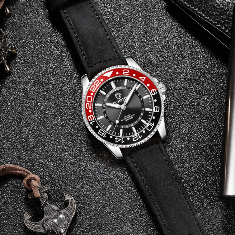 Ochstin 5019G Fashion Business Waterproof Leather Strap Quartz Watch(Black+Black+Red) - Leather Strap Watches by OCHSTIN | Online Shopping South Africa | PMC Jewellery | Buy Now Pay Later Mobicred