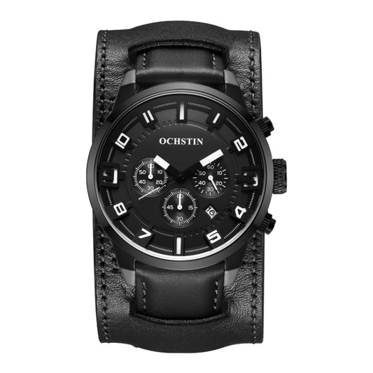 Ochstin 7236 Multifunctional Business Leather Wrist Wrist Waterproof Quartz Watch(Black+Black) - Leather Strap Watches by OCHSTIN | Online Shopping South Africa | PMC Jewellery | Buy Now Pay Later Mobicred