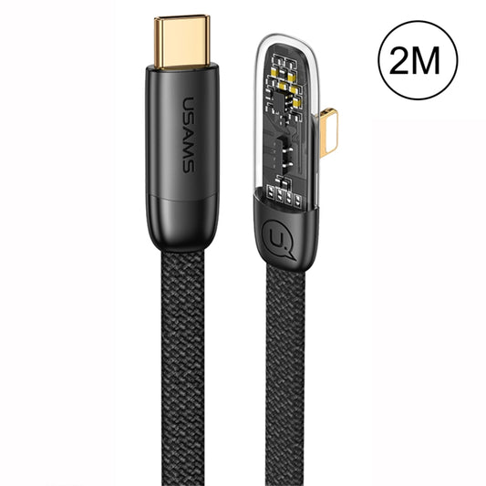 USAMS US-SJ586 PD 20W Iceflake Series Type-C to 8 Pin Right Angle Transparent Fast Charge Data Cable, Cable Length:2m(Black) - 2 in 1 Cable by USAMS | Online Shopping South Africa | PMC Jewellery