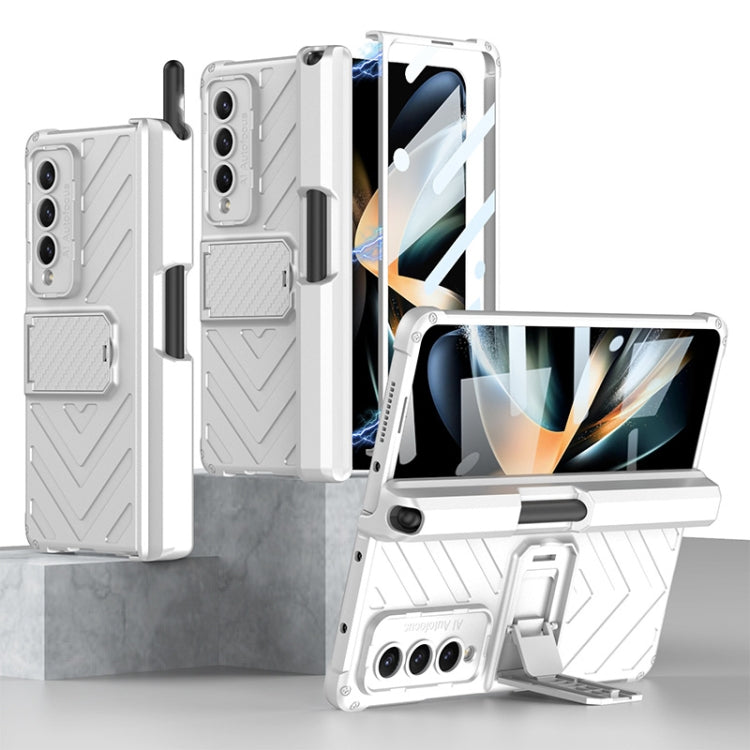 For Samsung Galaxy Z Fold4 GKK Integrated Magnetic Folding Armor Shell with Push Pen Case(Silver) - Galaxy Z Fold4 5G Cases by GKK | Online Shopping South Africa | PMC TechLife | Buy Now Pay Later Mobicred