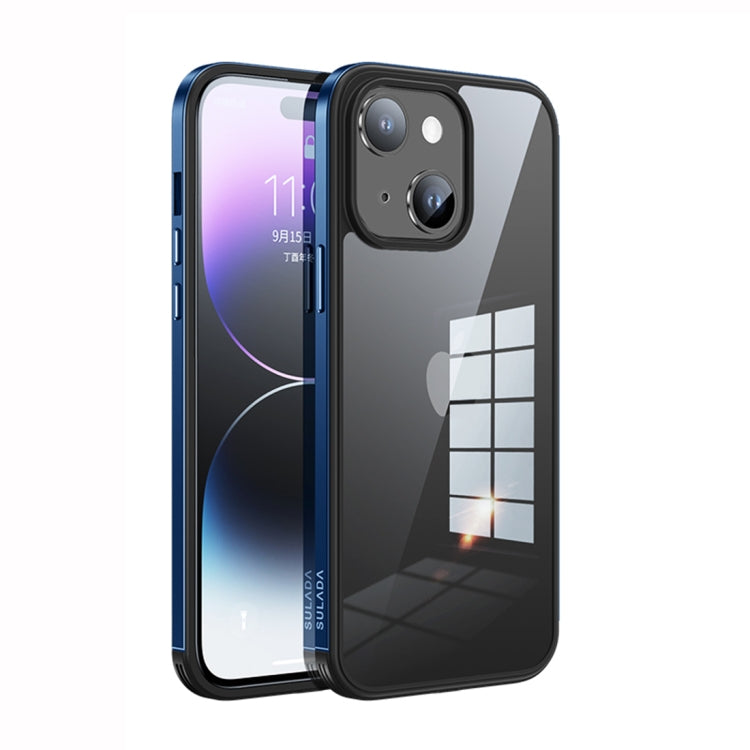 For iPhone 14 Plus SULADA Metal Frame + Nano Glass + TPU Phone Case(Dark Blue) - free shipping - PMC TechLife - Order now!