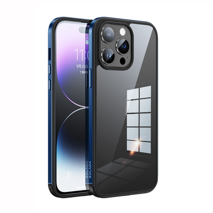 For iPhone 14 Pro SULADA Metal Frame + Nano Glass + TPU Phone Case(Dark Blue) - free shipping - PMC TechLife - Order now!