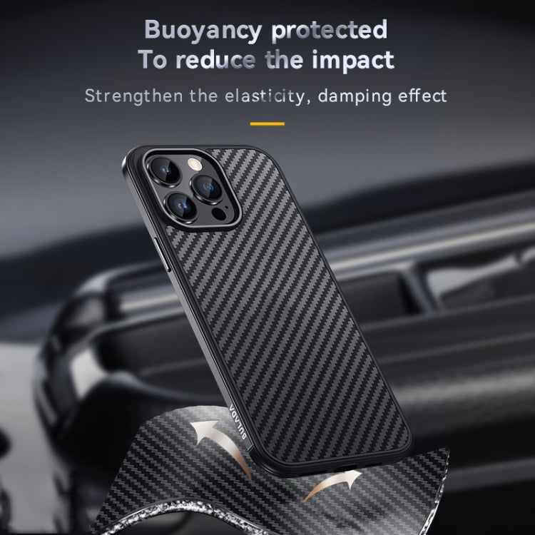 For iPhone 14 SULADA Carbon Fiber Textured Shockproof Metal + TPU Frame Case(Dark Purple) - iPhone 14 Cases by SULADA | Online Shopping South Africa | PMC TechLife | Buy Now Pay Later Mobicred
